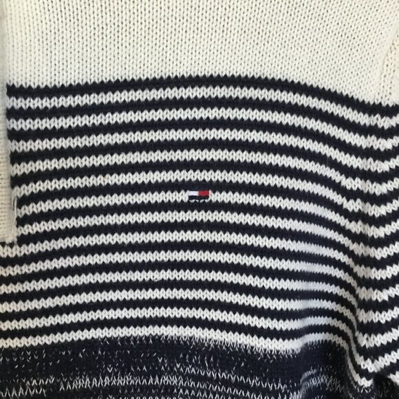 Tommy Hilfiger Quarter Zip Sweater Mock Neck Striped Cotton Women's Size Medium - Picture 4 of 11
